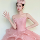 Strapless Pink Corset Prom Dress, 3D Flower Ruffle Glitter Tulle Princess Ball Gown  NV7420