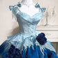 Blue/Green/Purple Floral Short chiffon Homecoming Dress Prom Dress Birthday Dress nv4824