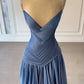 Blue Fashion Ruffle Elegant Long Satin Floor Length Rhinestone Strap Prom Dress Evening Dress Party Dress nv5119