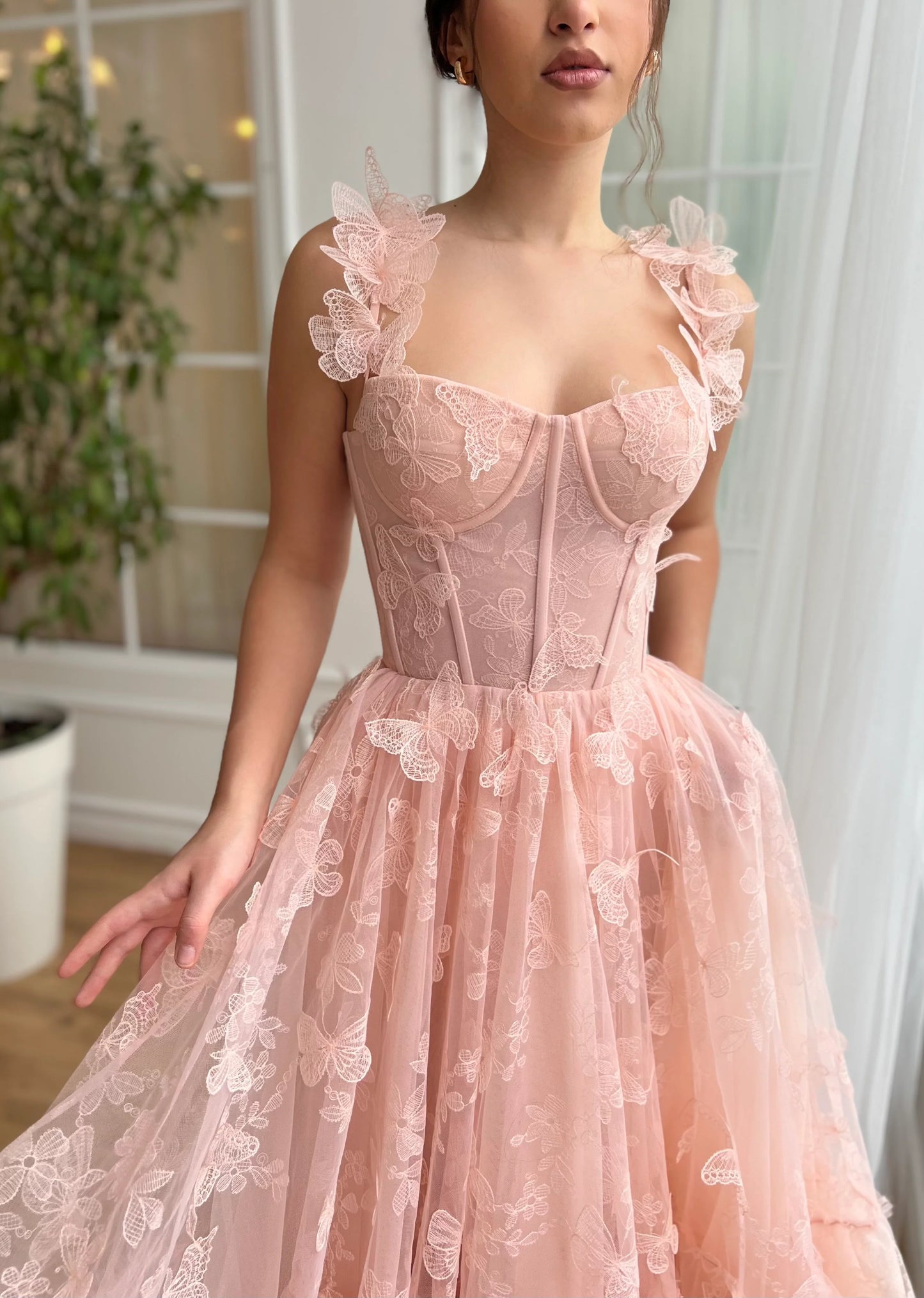 3D Butterfly Gown Rosette Corset Dress Cute A-Line Prom Dress nv1676