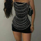 Black stylish chic tube top chain embellishment short mini party dress prom dress nv2316