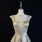 Cute gold and silver silk shiny jacquard fabric U-neck small flying sleeves crystal diamond silver gray flower short skirt homecoming dress birthday dress nv4497