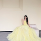 Strapless Pale Yellow Pearl Beaded Fairy Tulle Ball Gown Prom Dress  NV7422