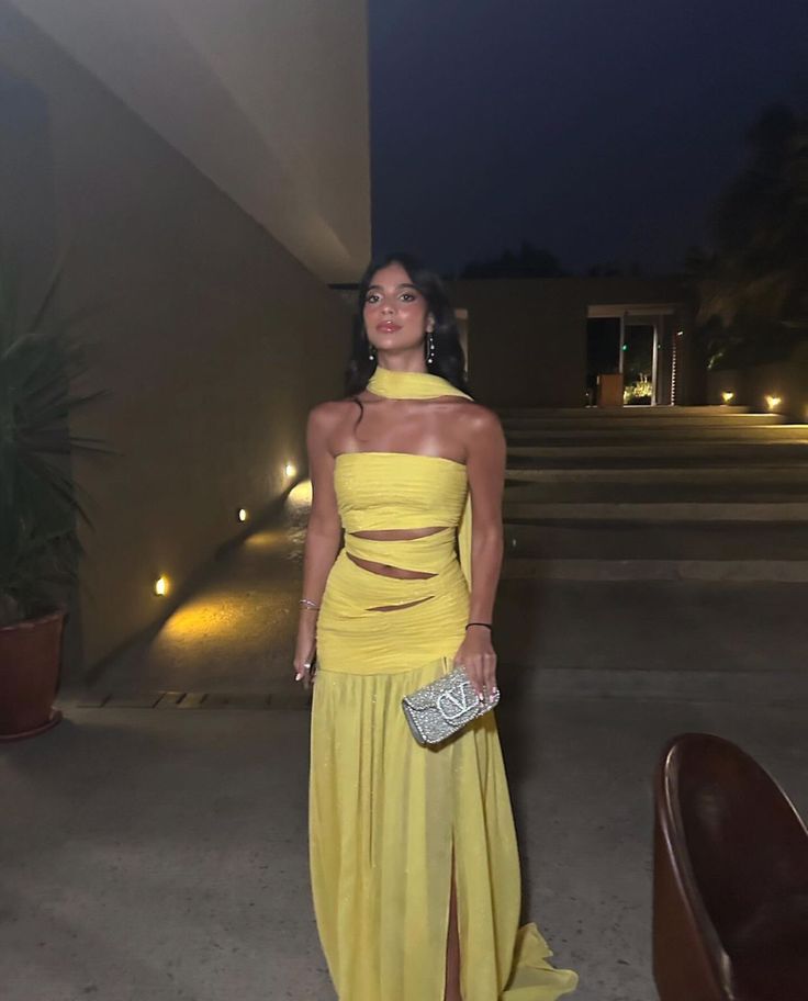 Yellow fashion simple off-shoulder waist flowing long ball gown evening dress party dress nv2300