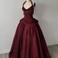 Halter Sleeveless Burgundy Satin Maxi Dress | Luxury Elegant Tassel Waist Ball Gown for Gala Ball NV6299