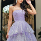 Light Purple Sparkling Tulle Sequin A-Line Long Tiered Ball Gown Evening Dress nv2651