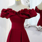 Burgundy Red A-Line Off Shoulder Satin Short Prom Gown Homecoming Dress Birthday Dress nv2115