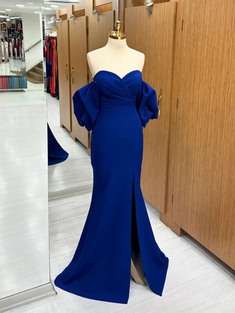 Mermaid Sweetheart Neck Satin Royal Blue Long Prom Dress nv1680