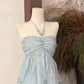 Blue backless fashionable suspender elegant long chiffon flowing ruffle dress 3