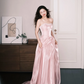 Blush Pink Strapless Satin Prom Dress Sweetheart Neck Long Train Evening Gown  NV7210