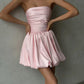 Pink Elegant Simple Sleeveless Pleated Satin Off-the-shoulder A-line Party Dress Homecoming Dress Prom Gown nv1841