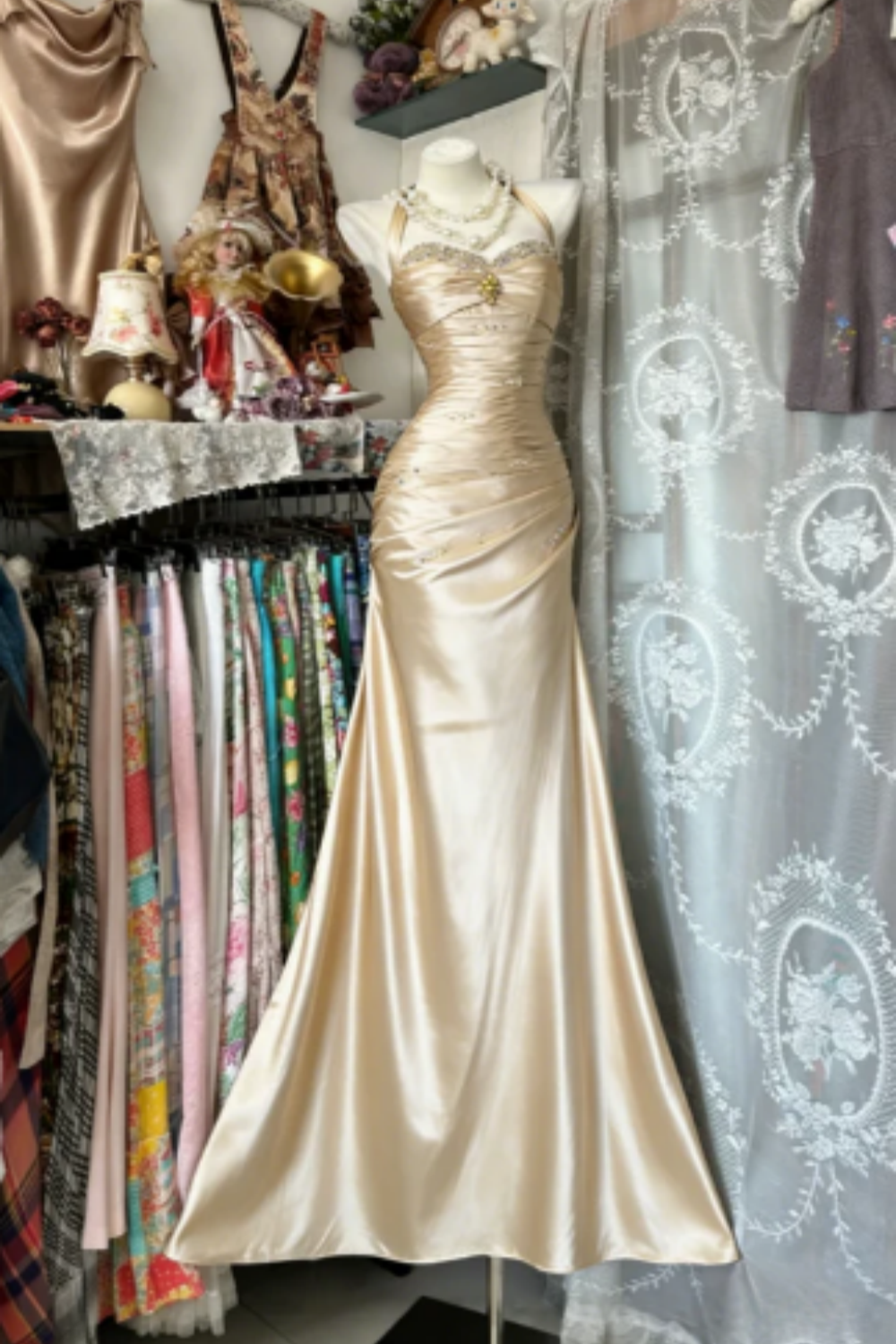 Robe longue en satin rétro élégante NV6656