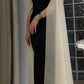 Black and white simple elegant white long tulle sleeves long ball gown evening dress party dress nv2439