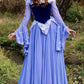 NiceVestidos-_Pink/Blue Long-Sleeved Velvet Tulle Long Dress NV6005