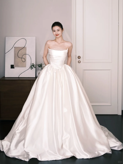 Strapless Satin A-Line Ballgown Wedding Dress Bridal Gown  NV7264
