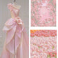 Pink Pretty Fashion Elegant Exquisite Beaded Flower Fairy Off-the-shoulder Satin Long Tulle Floor-length Ball Gown Sequined Evening Dress nv3821