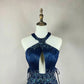 Blue floral beaded fashion short satin homecoming dress birthday dress nv4490