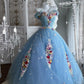 Cinderella's Garden - Light Blue 3D Floral Strapless Gown, Princess Courtly Ball Gown  NV6844