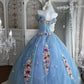 Cinderella's Garden - Light Blue 3D Floral Strapless Gown, Princess Courtly Ball Gown  NV6844