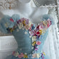 Cinderella's Garden - Light Blue 3D Floral Strapless Gown, Princess Courtly Ball Gown  NV6844
