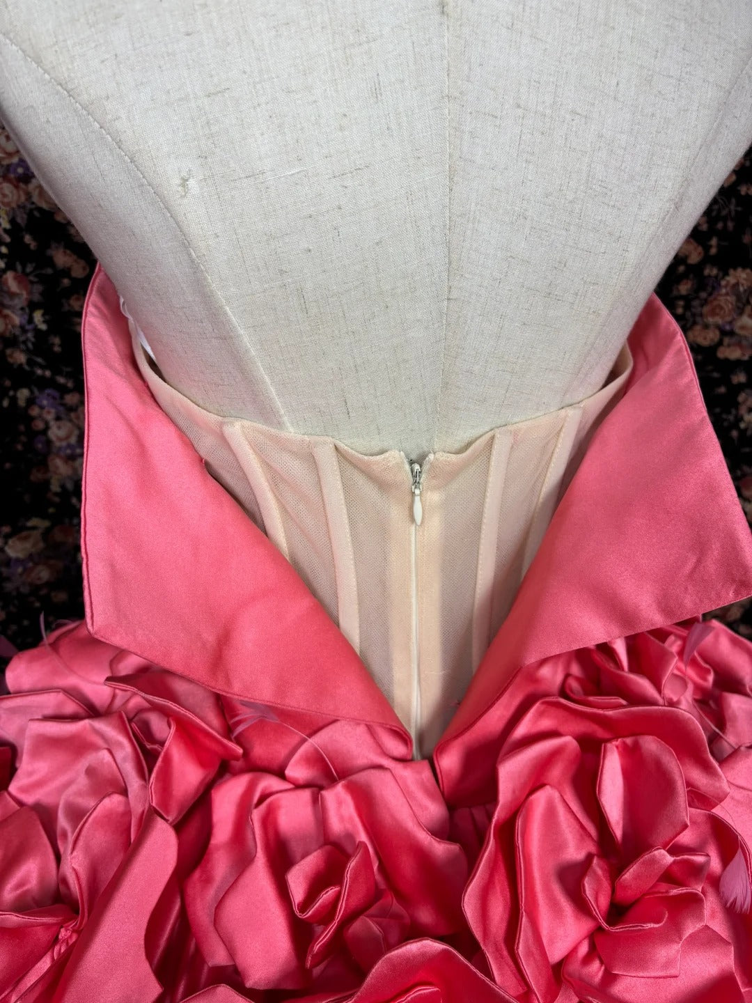 Pink Floral Elegant Sophisticated Long Floor Length Ball Gown Evening Gown Wedding Dress nv4174