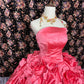 Pink Floral Elegant Sophisticated Long Floor Length Ball Gown Evening Gown Wedding Dress nv4174