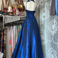 NiceVestidos--Sleeveless Dark Blue Satin A - line Floor - length Evening Dress NV5772