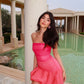 Red pink gradient fashion off-shoulder tube top short dress prom dress evening dress party dress nv1845