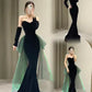 Black Sexy Elegant Off Shoulder Mermaid Long Velvet Ball Gown with Sleeves Evening Dress Party Dress nv2326