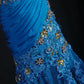 Fantasy blue exquisite floral beading long lace satin prom dress party dress vintage nv5211