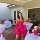 Hot Pink Off Shoulder A-Line Birthday Party Dress Homecoming Dress nv2122