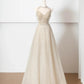 Champagne gold shining elegant tulle long prom dress evening dress party dress nv4753