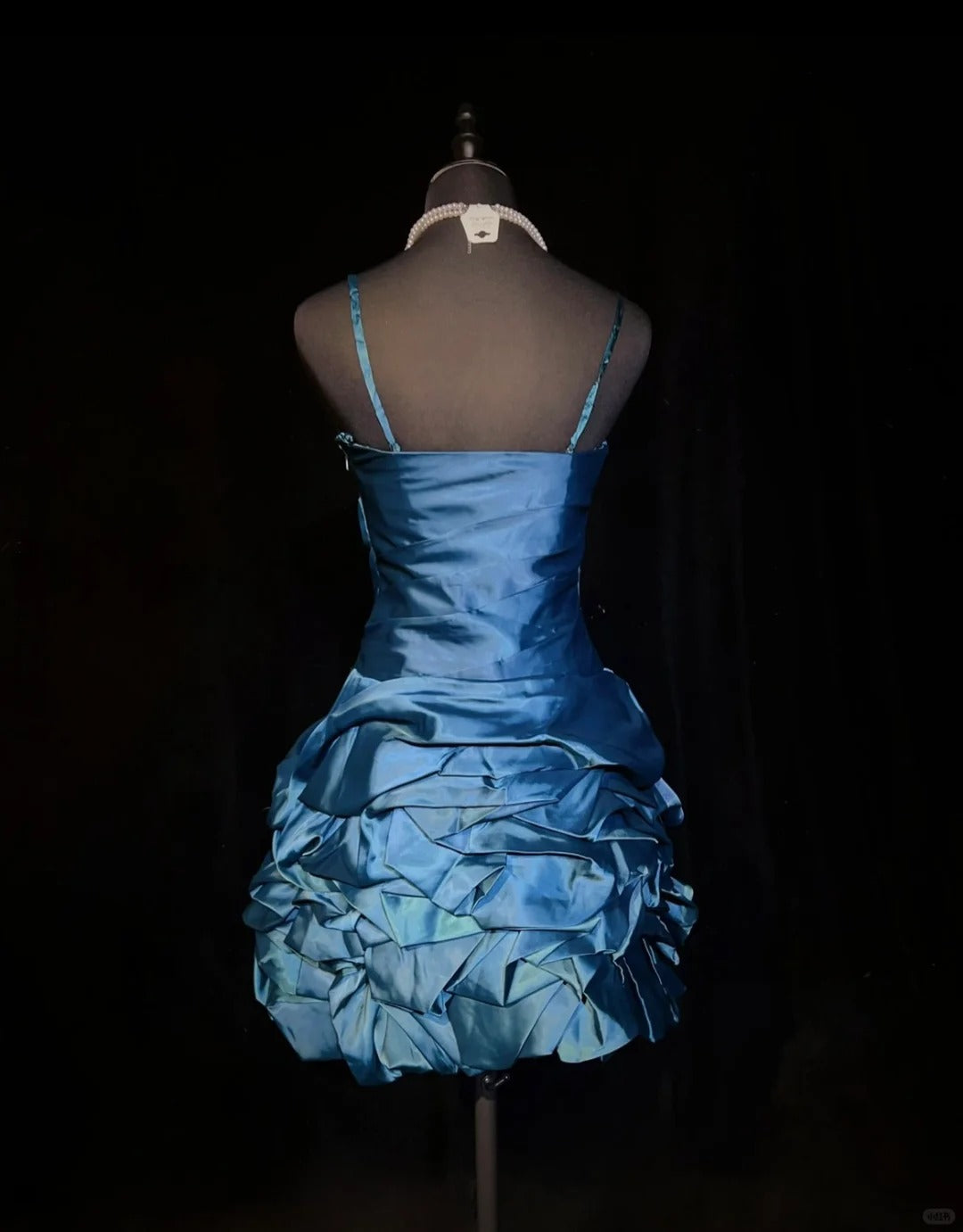 Blue Homecoming Dress Pleated Beaded Short Satin Ball Gown Evening Gown Cocktail Dress nv4416