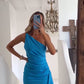 Blue one shoulder ruffle sexy cocktail dress homecoming dress party dress nv2144