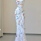 NiceVestidos--Fresh Art Style：Floral Chiffon Waist - Cinched Sleeveless Floor - Length Creative Evening Dress NV5811