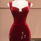 Red Exquisite Beaded Long Velvet Mermaid Slim Prom Dress Evening Dress Party Dress nv4730