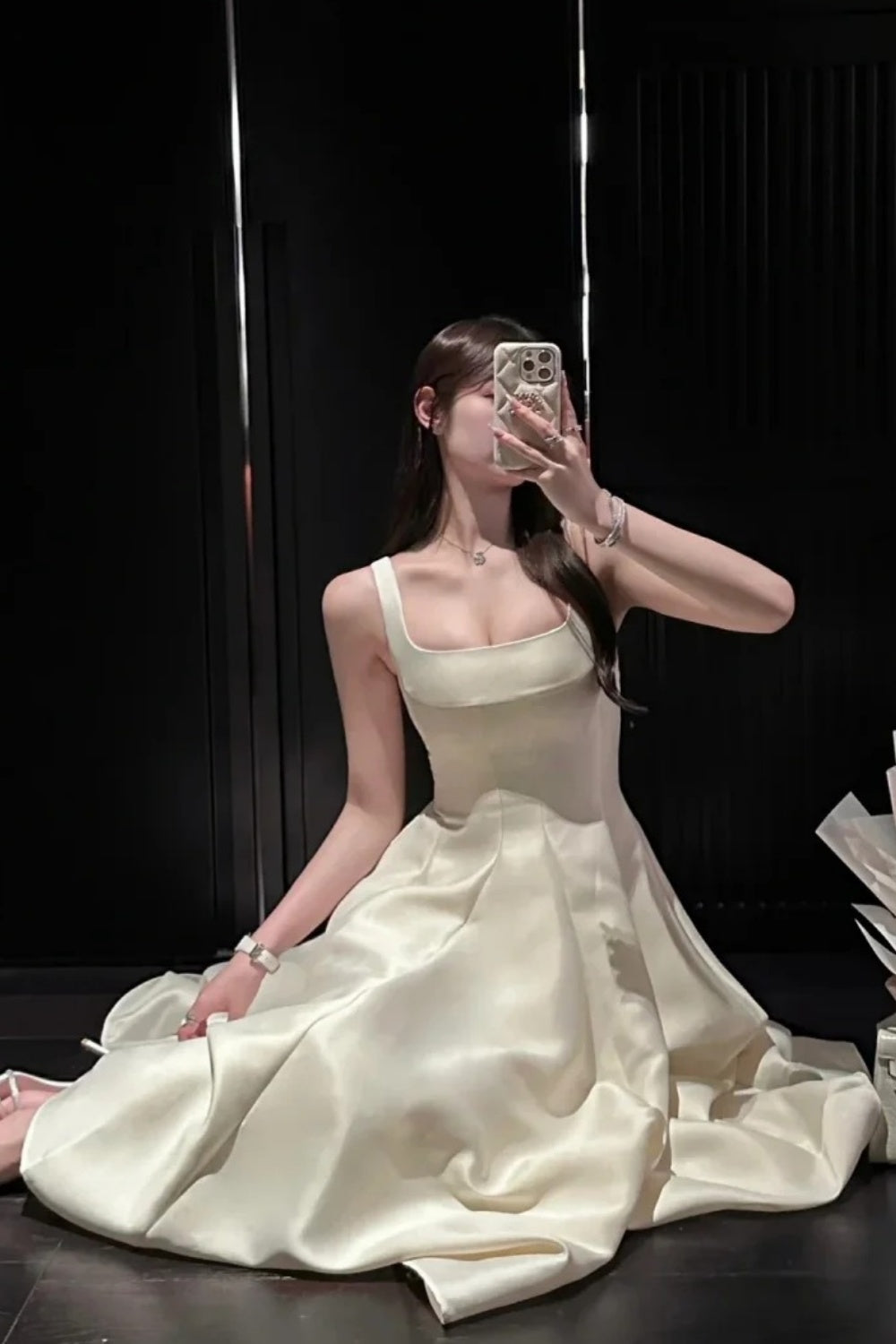 NiceVestidos--Mid-length homecoming dress birthday dress gentle white dress satin NV5670