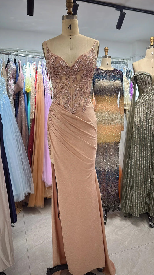 New fashionable long satin slim-fit evening dress, bridesmaid dress, graduation dress NV6638