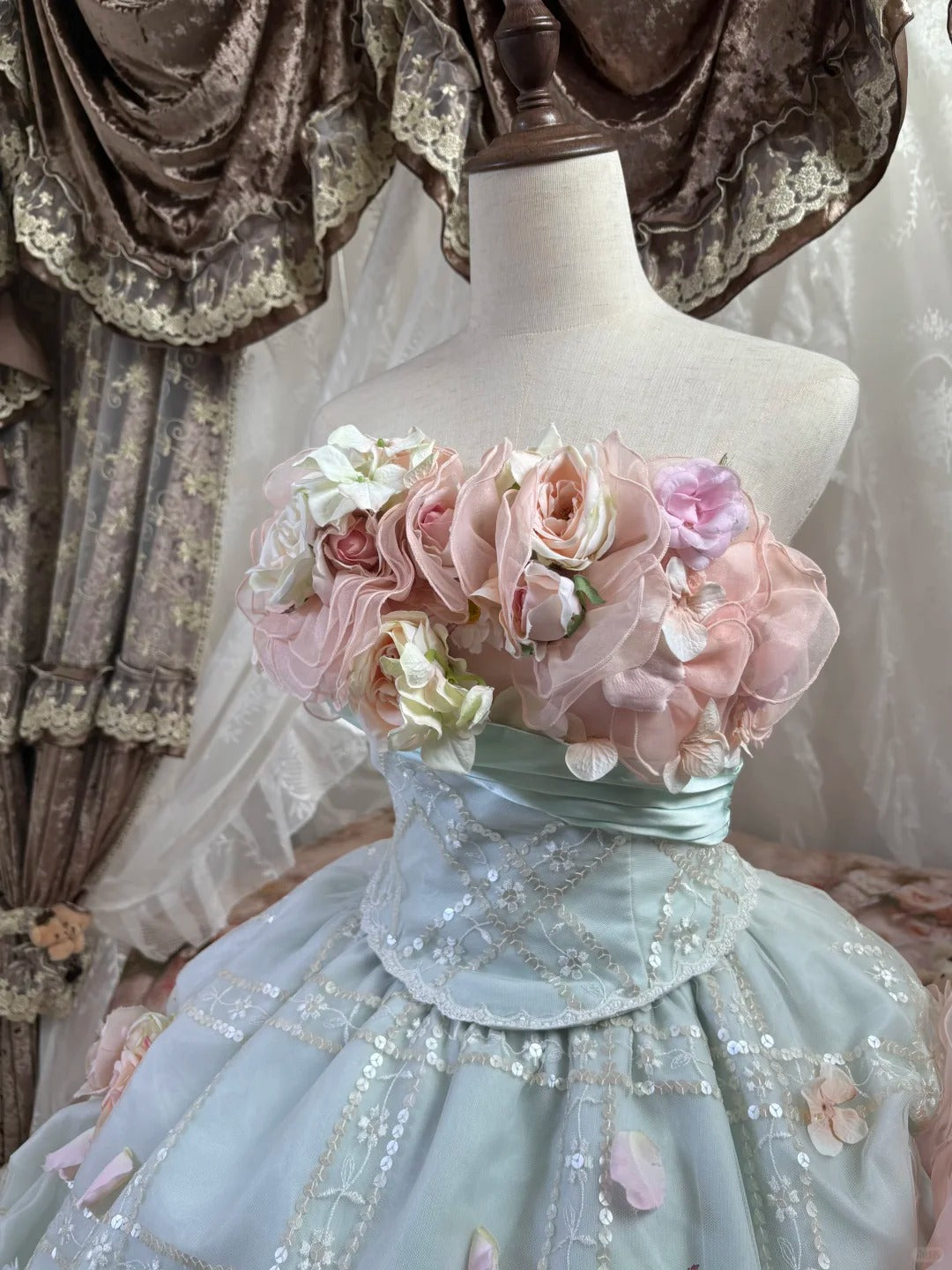 Pink Floral Tulle Floor-Length Ball Gown nv5172
