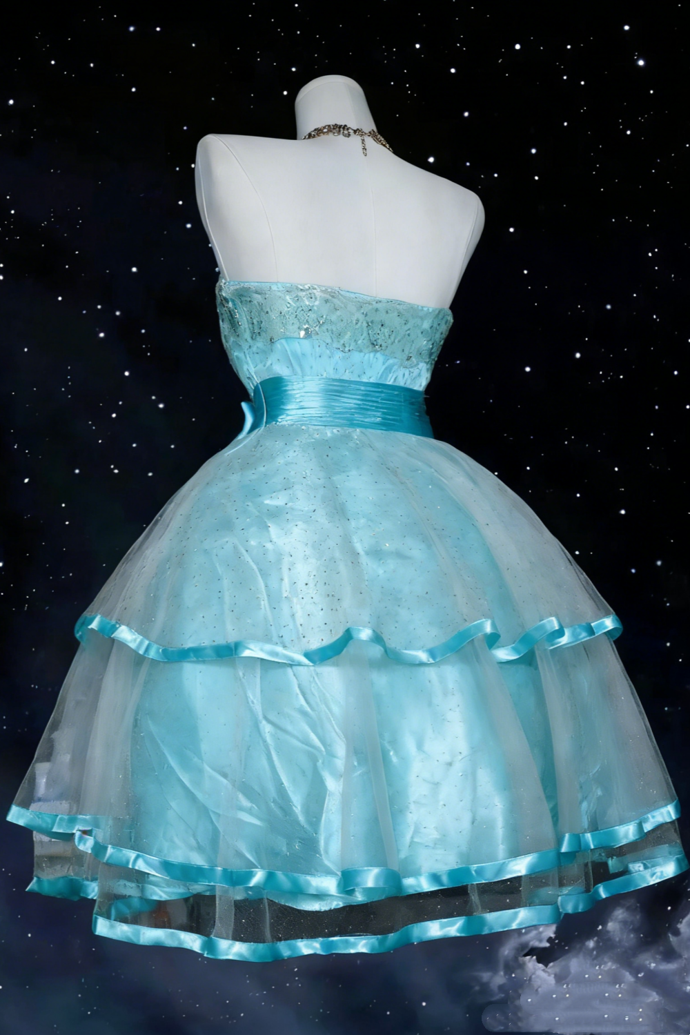 Mint Ice Blue Princess Dress: Galaxy Starlight Stitched in the Hem NV6836
