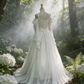 Weißes, langes Retro-Abendkleid, Brautkleid im Waldstil, schlichtes Brautkleid NV6812