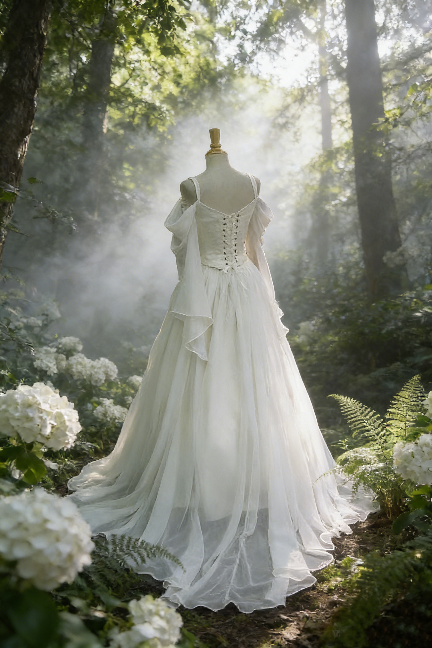 Weißes, langes Retro-Abendkleid, Brautkleid im Waldstil, schlichtes Brautkleid NV6812