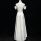 White Delicate Pearl Elegant Long Satin Prom Dress Evening Dress nv4927