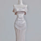 Silver Mesh Metallic Satin Long Mermaid Slim Prom Dress Evening Dress Party Dress nv4721