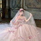 Pink floral long tulle ball gown NV6654
