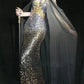 Blue gorgeous exquisite beaded long satin ball gown evening dress party dress nv4378