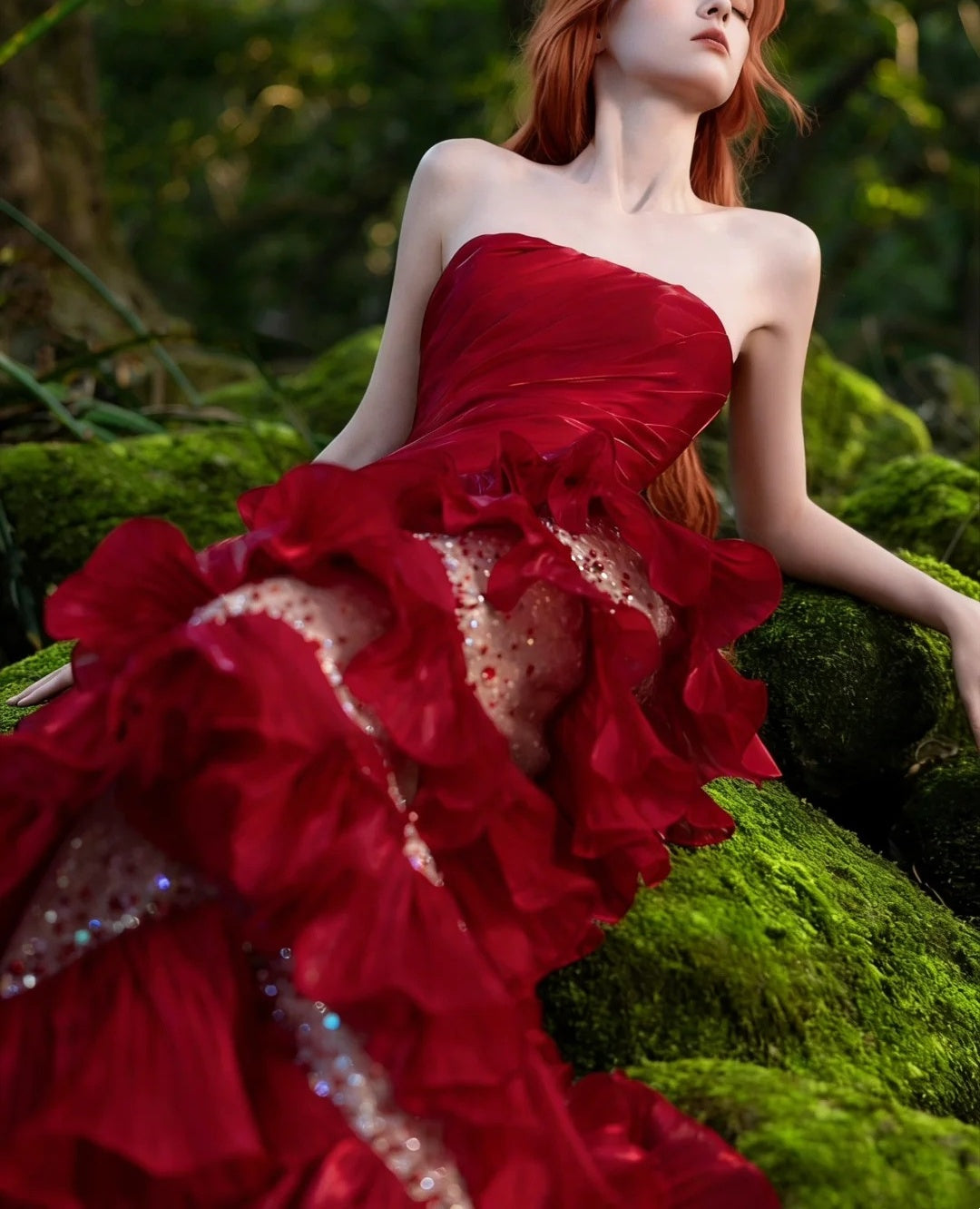 Red Gorgeous Shining Retro Elegant Long Satin Evening Dress NV6740