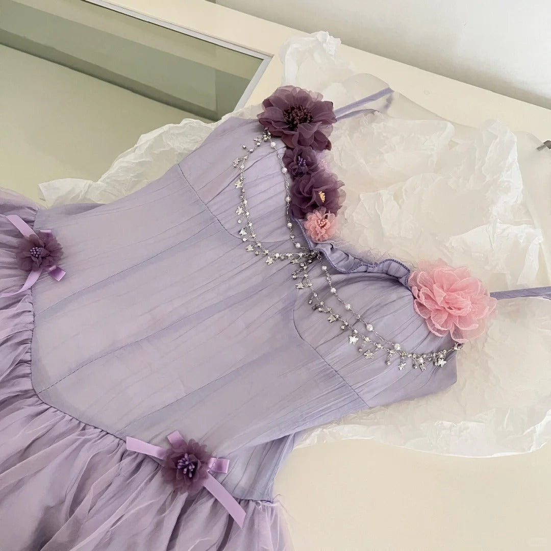 Purple Sweet Floral Short Chiffon Homecoming Dress Prom Dress Evening Dress Birthday Dress nv4638
