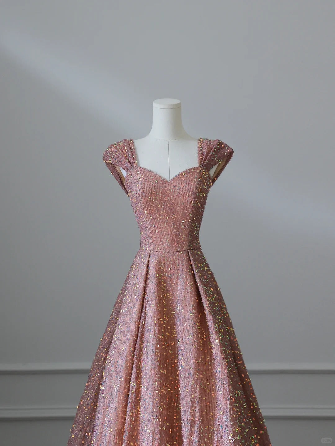 Pink Gold Shiny Sequins Elegant Long Satin Ball Gown Evening Dress nv4340