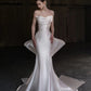 White Gorgeous Exquisite Beaded Long Satin Mermaid Slim Ball Gown Evening Gown Wedding Dress nv4127